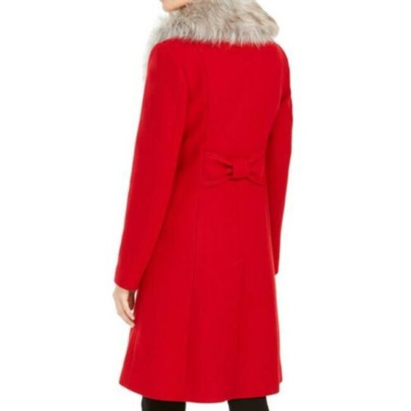Kate Spade NEW YORK Women's Red Scarlet Faux Fur Collar Wool Coat M NWT - Picture 2 of 11
